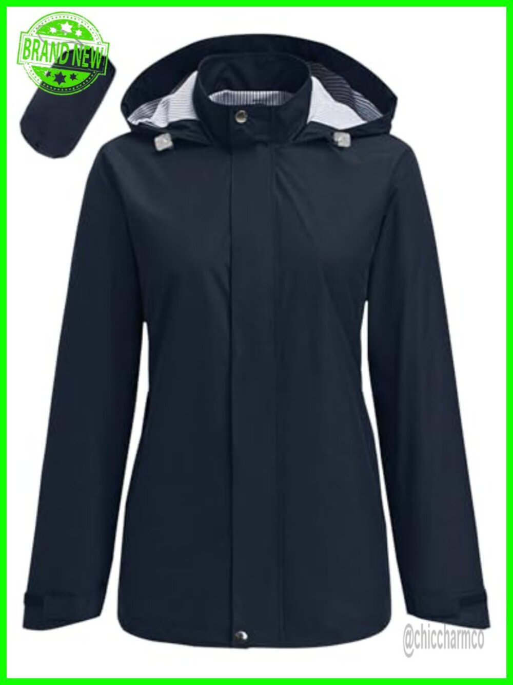 Women's Waterproof Hooded Packable Raincoat Lightweight Trench